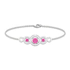 Designer Pink Sapphire and Diamond Three Stone Bracelet Pink Sapphire - ( AAA ) - Quality - Rosec Jewels