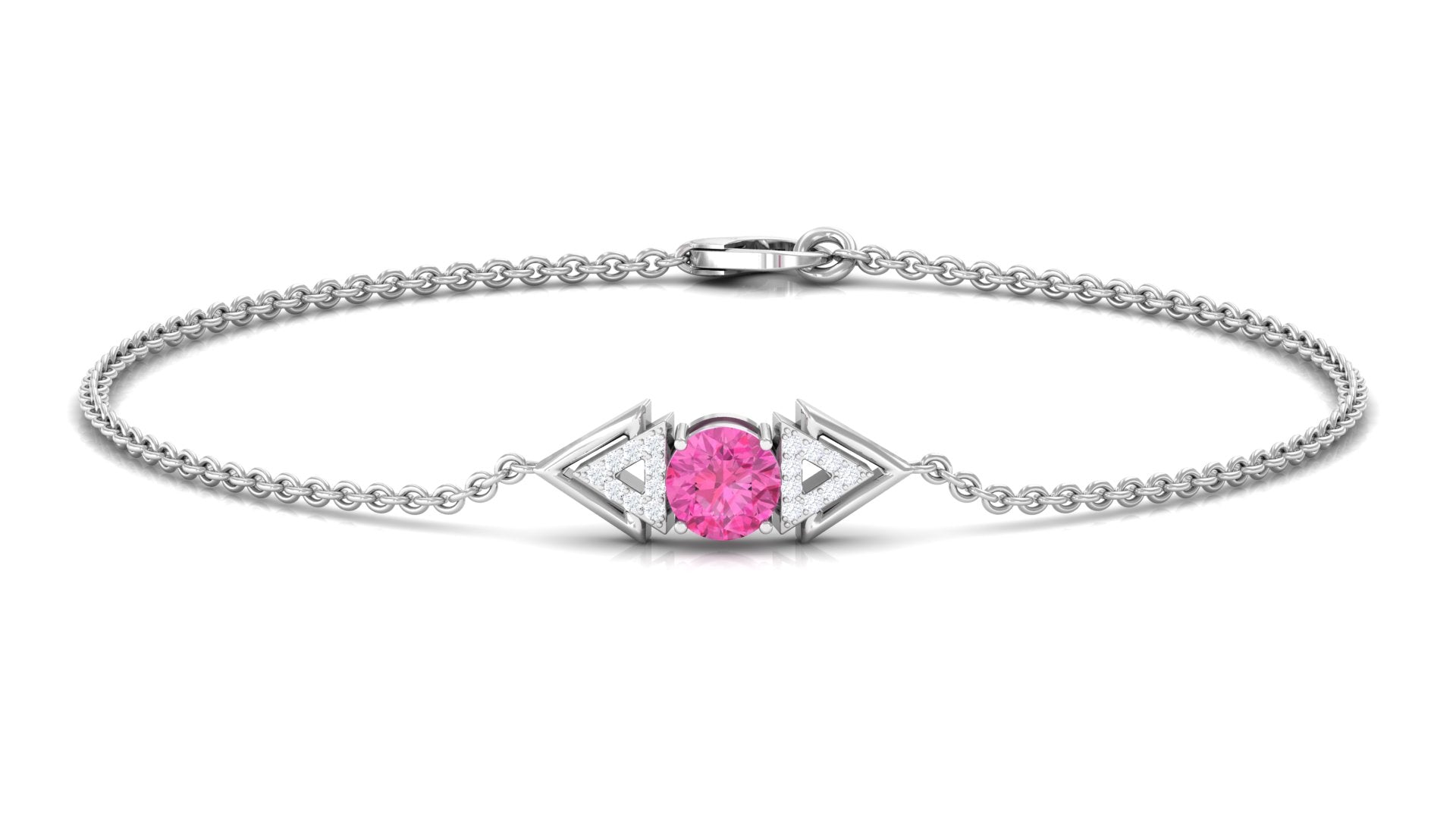 Minimal Pink Sapphire and Diamond Geometric Chain Bracelet Pink Sapphire - ( AAA ) - Quality - Rosec Jewels