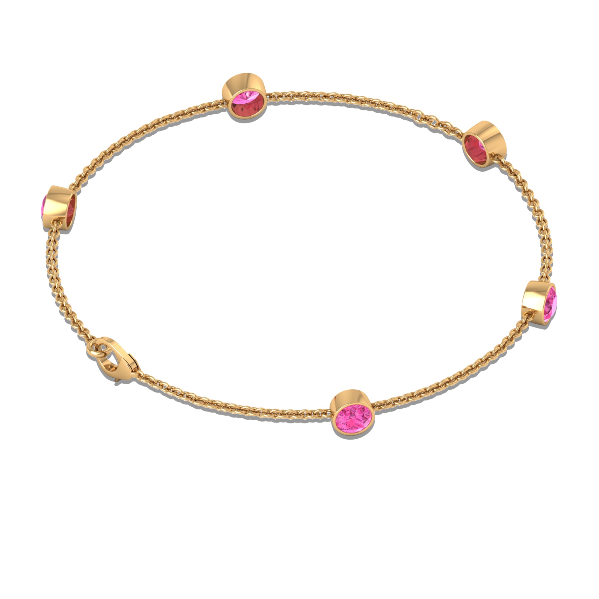 Bezel Set Pink Sapphire Five Stone Station Chain Bracelet Pink Sapphire - ( AAA ) - Quality - Rosec Jewels