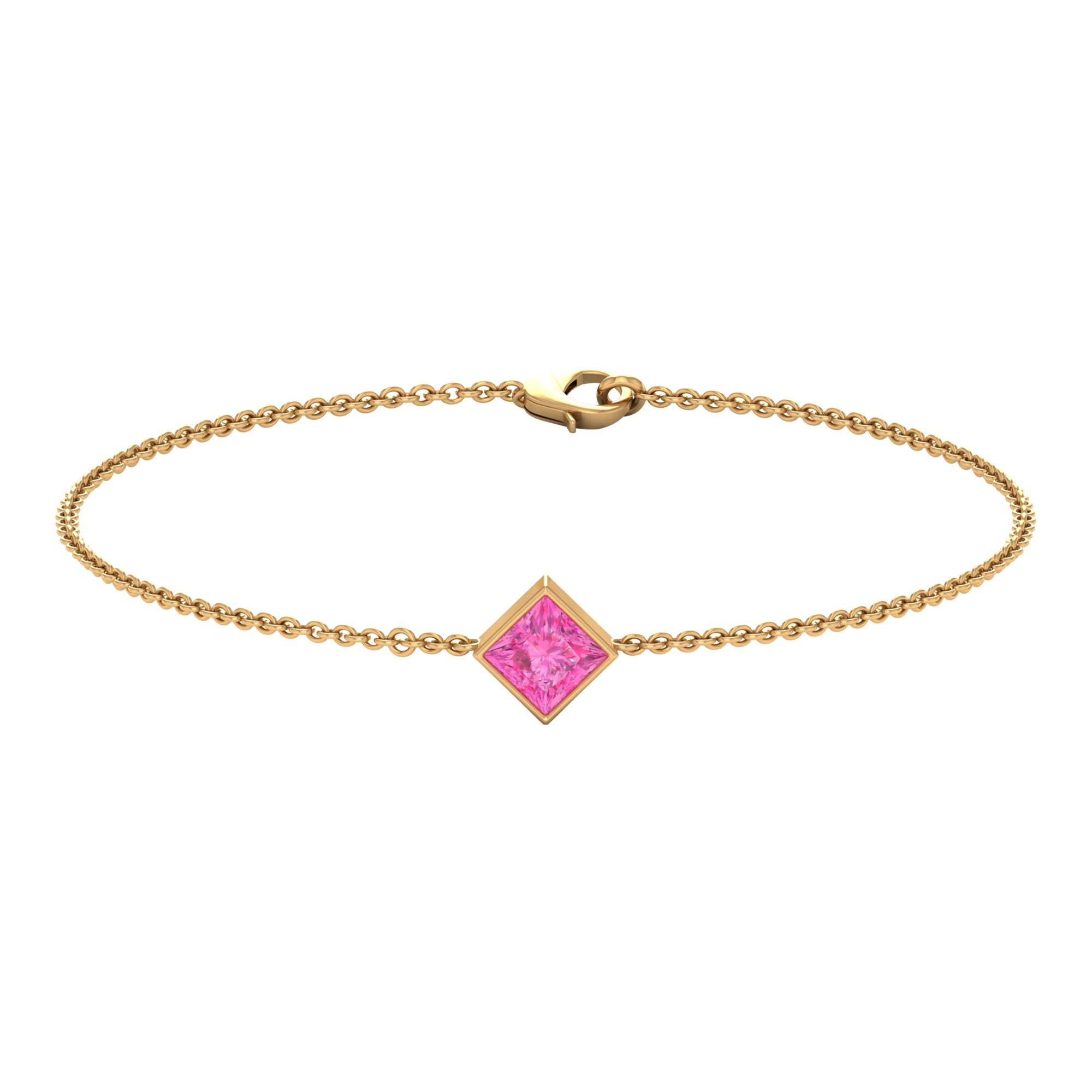 Princess Cut Pink Sapphire Solitaire Chain Bracelet Pink Sapphire - ( AAA ) - Quality - Rosec Jewels