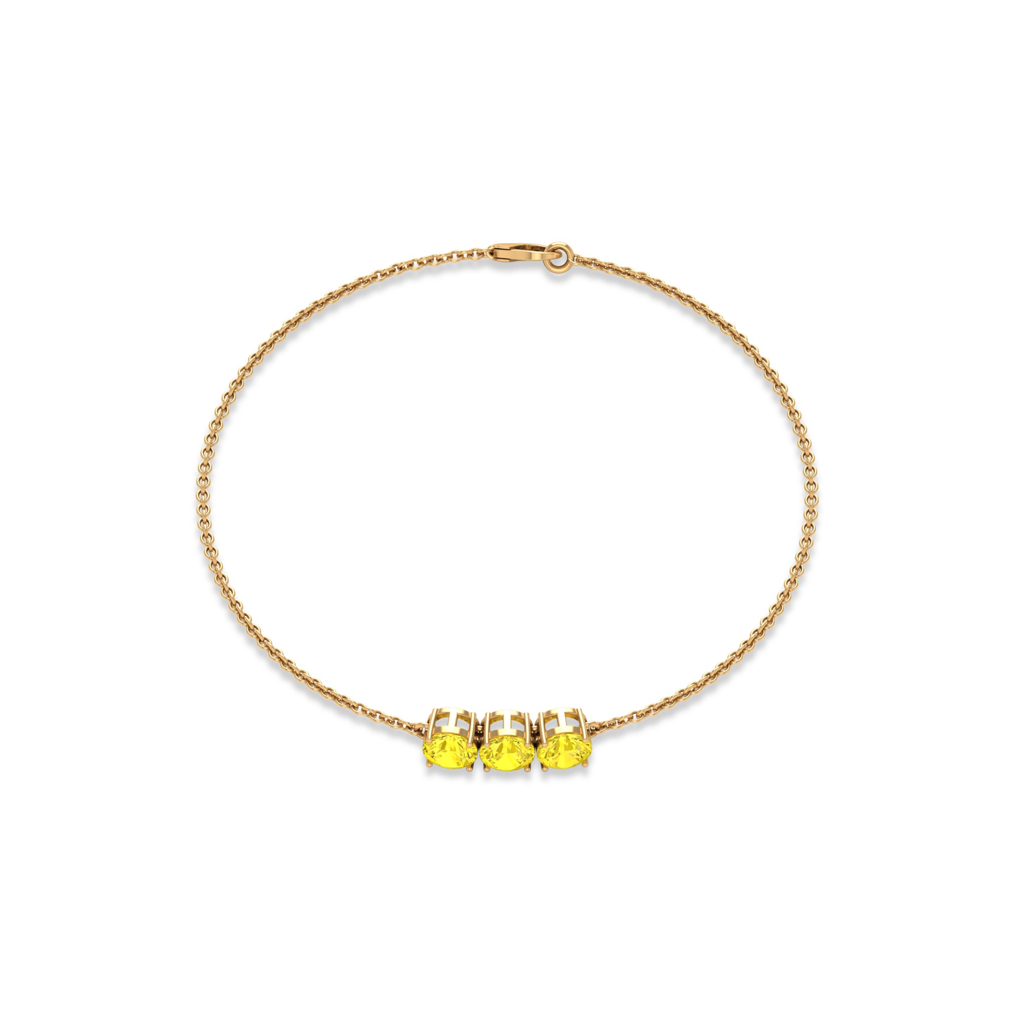 Round Yellow Sapphire Three Stone Chain Bracelet Yellow Sapphire - ( AAA ) - Quality - Rosec Jewels