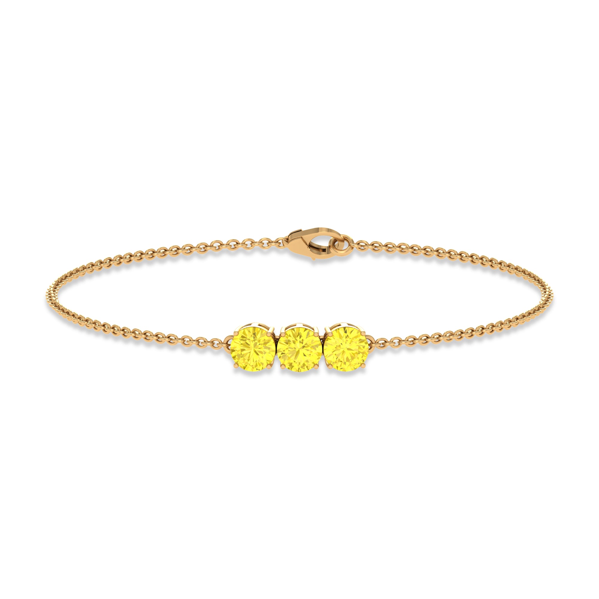 Round Yellow Sapphire Three Stone Chain Bracelet Yellow Sapphire - ( AAA ) - Quality - Rosec Jewels