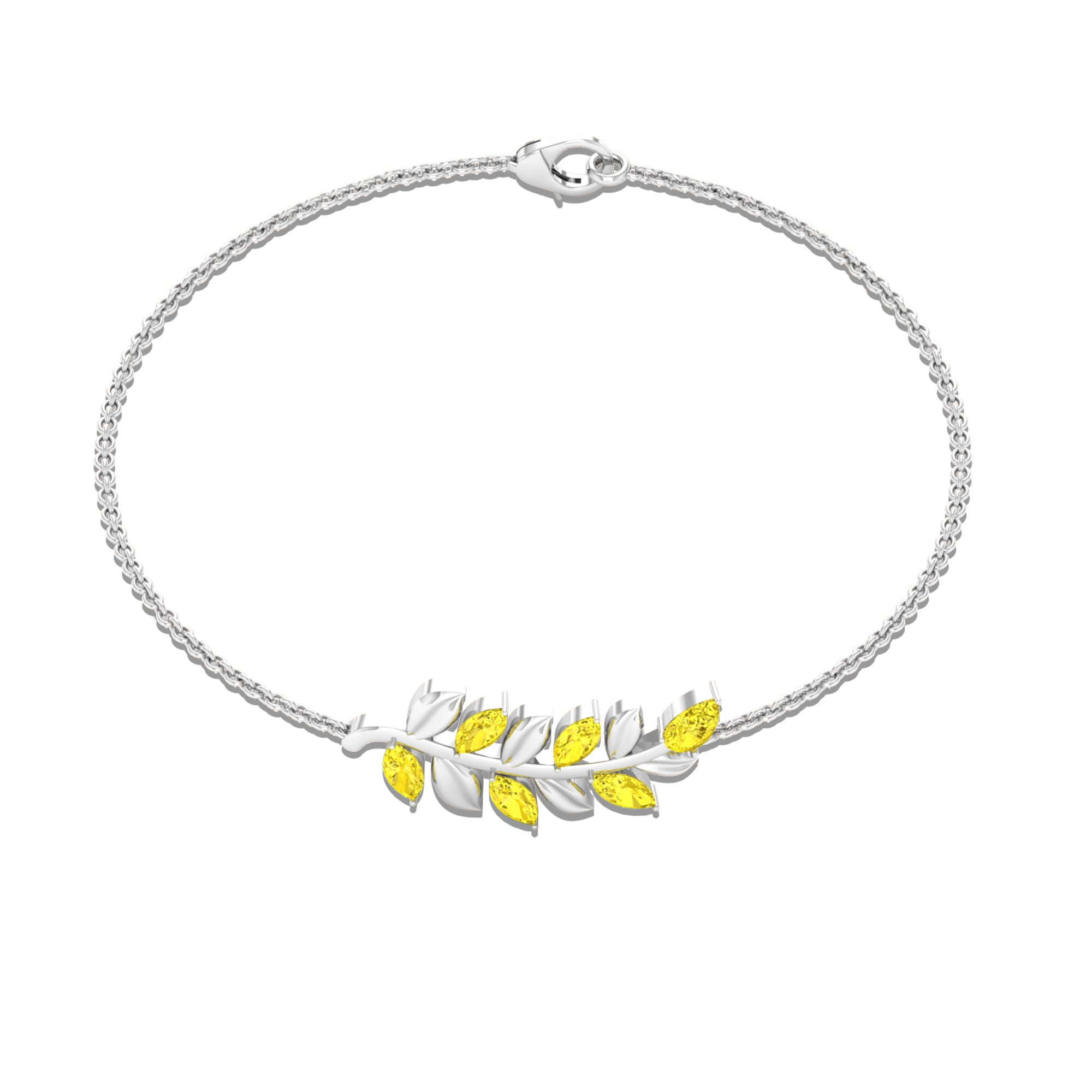 Marquise and Pear Cut Yellow Sapphire Leaf Chain Bracelet Yellow Sapphire - ( AAA ) - Quality - Rosec Jewels