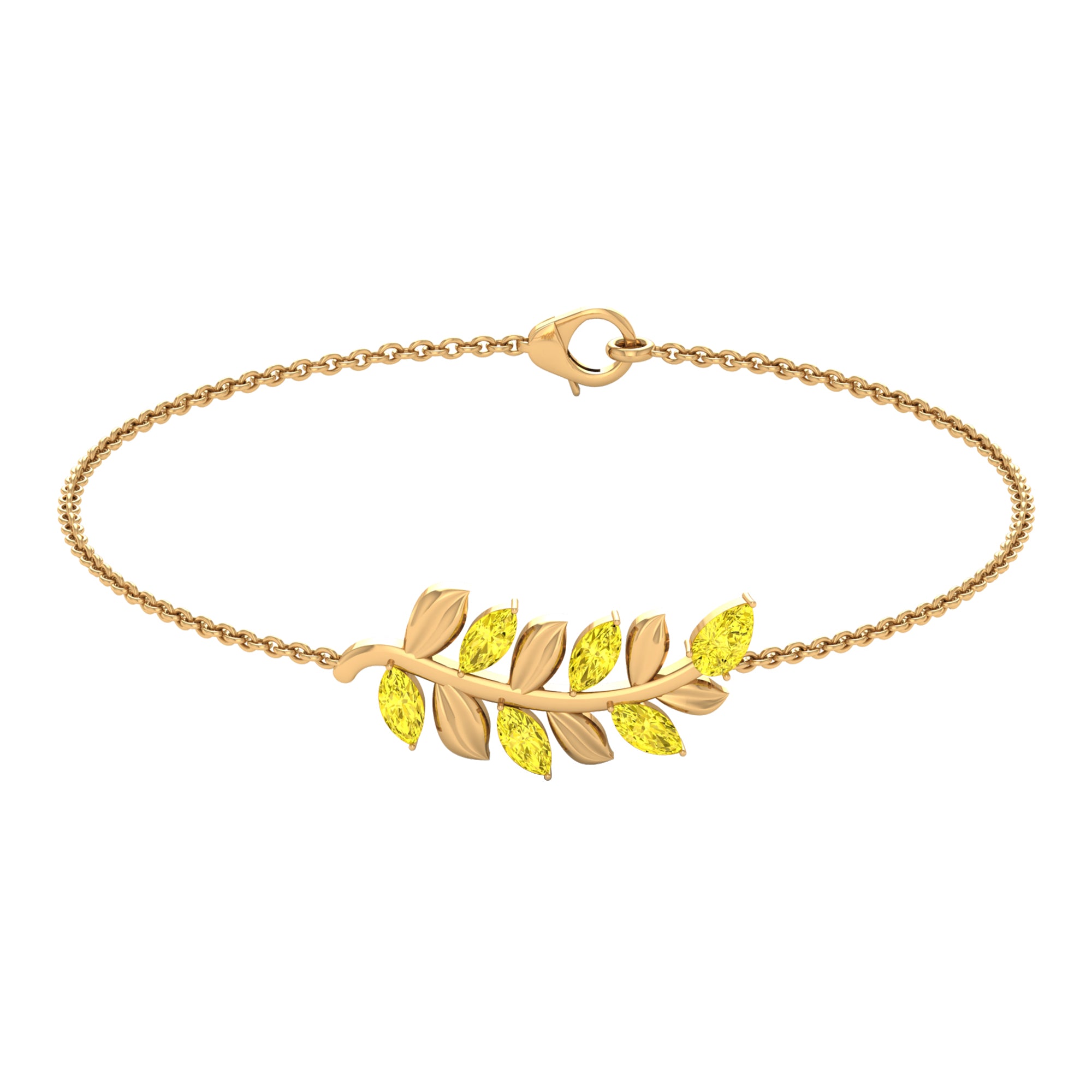 Marquise and Pear Cut Yellow Sapphire Leaf Chain Bracelet Yellow Sapphire - ( AAA ) - Quality - Rosec Jewels