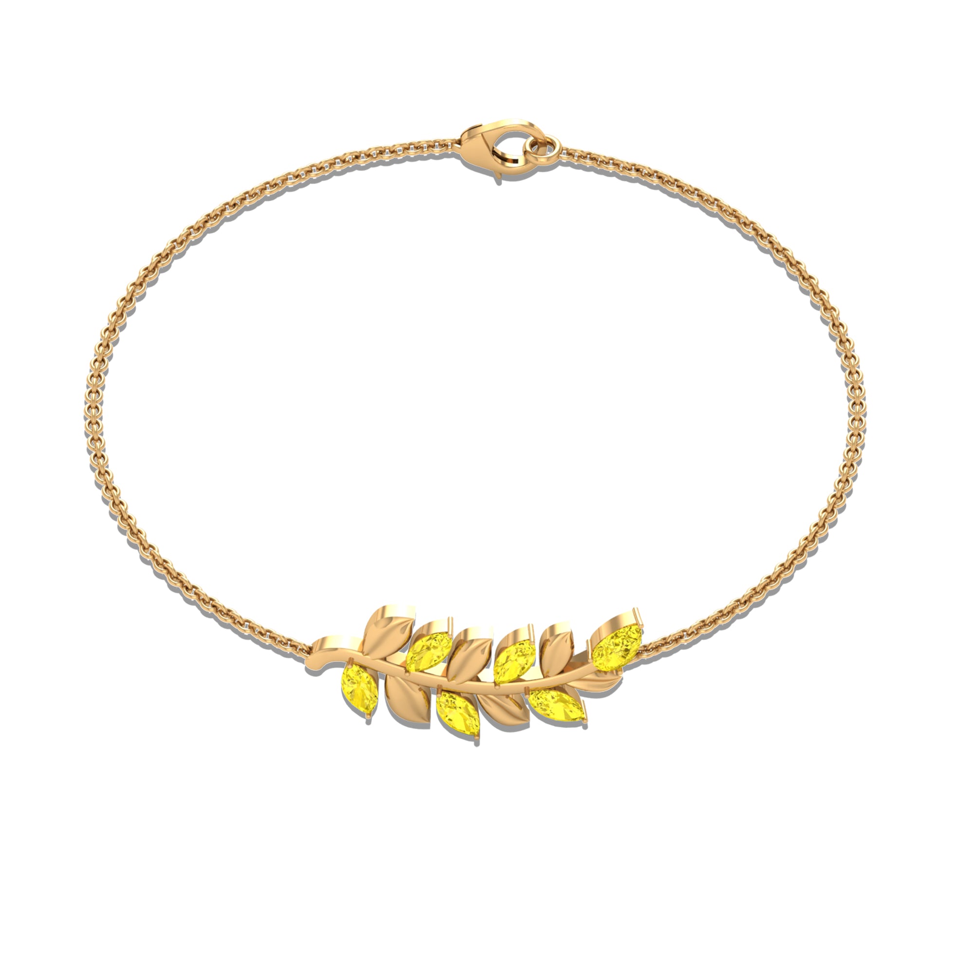 Marquise and Pear Cut Yellow Sapphire Leaf Chain Bracelet Yellow Sapphire - ( AAA ) - Quality - Rosec Jewels