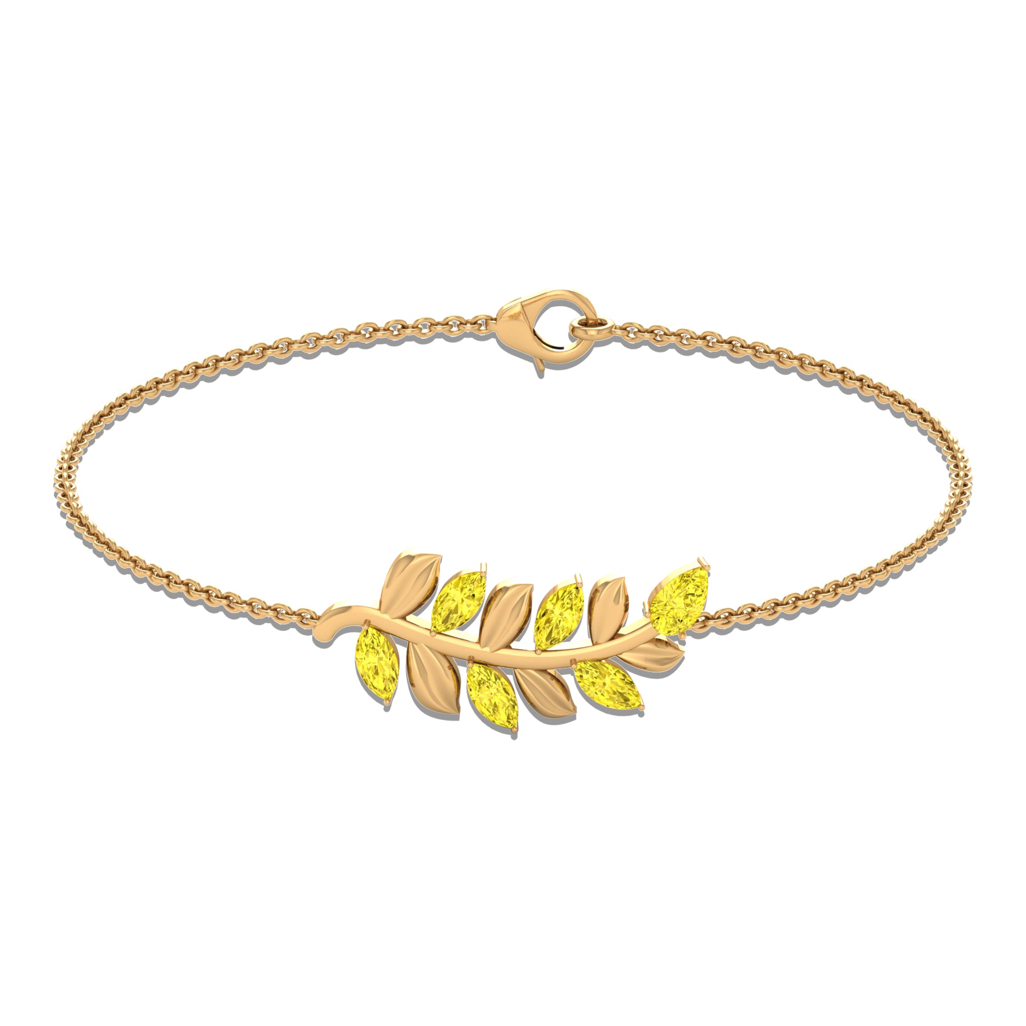 Marquise and Pear Cut Yellow Sapphire Leaf Chain Bracelet Yellow Sapphire - ( AAA ) - Quality - Rosec Jewels