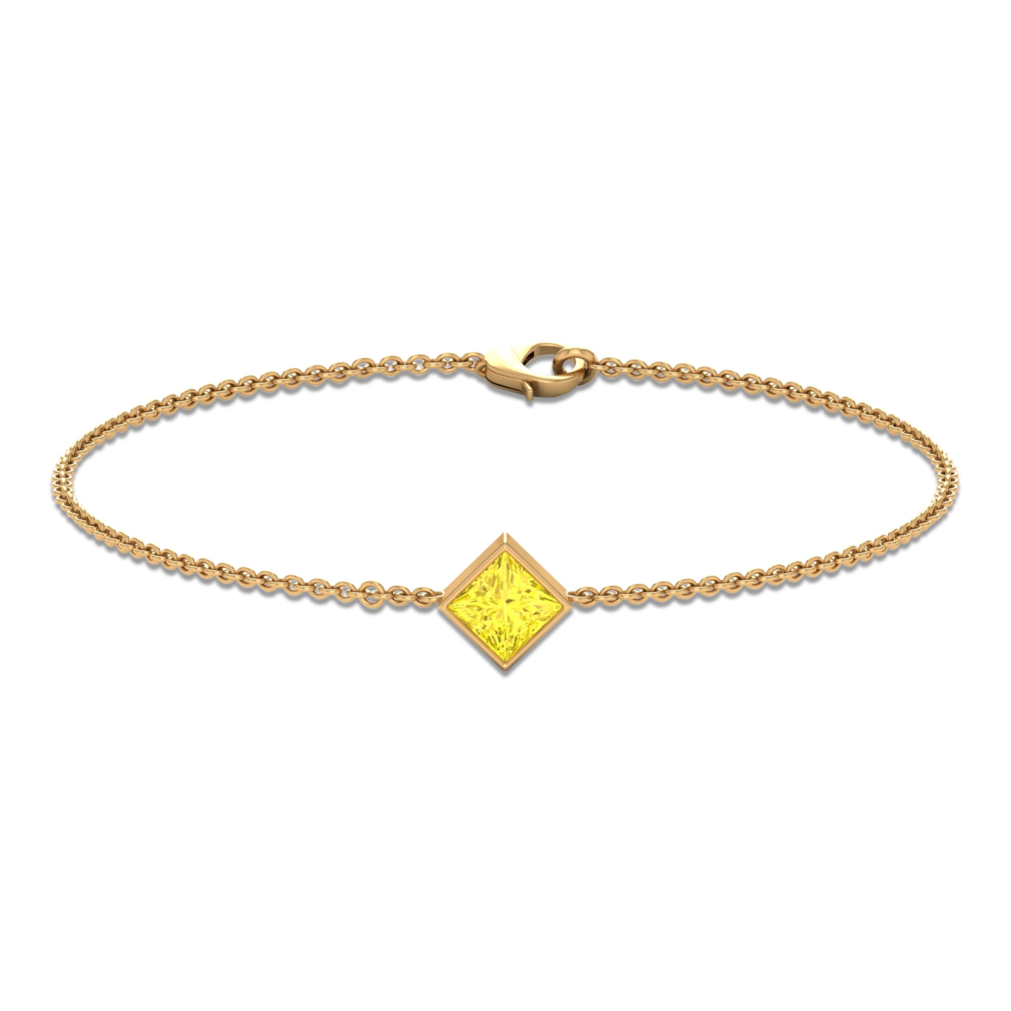 Princess Cut Yellow Sapphire Solitaire Chain Bracelet Yellow Sapphire - ( AAA ) - Quality - Rosec Jewels