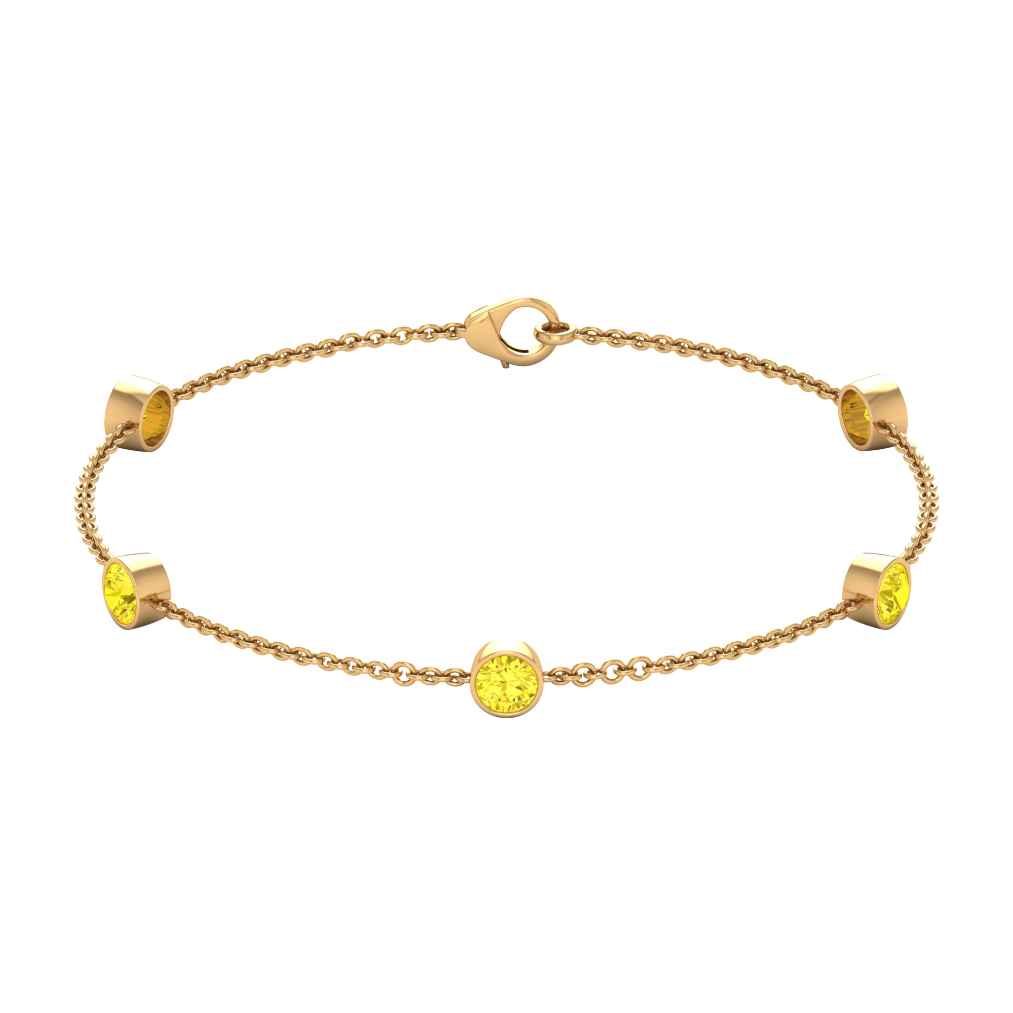 Bezel Set Yellow Sapphire Five Stone Station Chain Bracelet Yellow Sapphire - ( AAA ) - Quality - Rosec Jewels