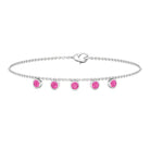 Round Pink Sapphire Station Chain Bracelet Pink Sapphire - ( AAA ) - Quality - Rosec Jewels