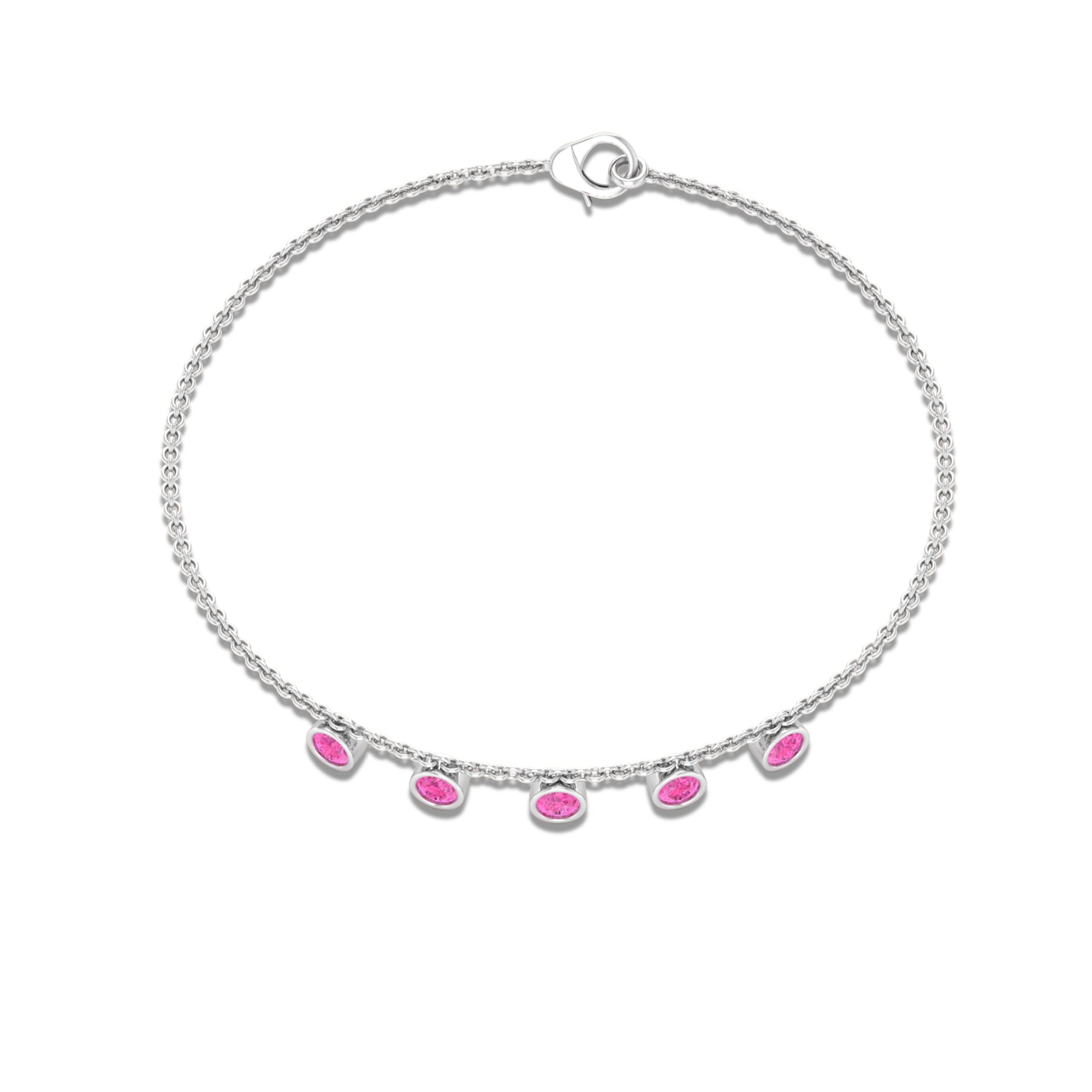 Round Pink Sapphire Station Chain Bracelet Pink Sapphire - ( AAA ) - Quality - Rosec Jewels