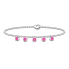 Round Pink Sapphire Station Chain Bracelet Pink Sapphire - ( AAA ) - Quality - Rosec Jewels