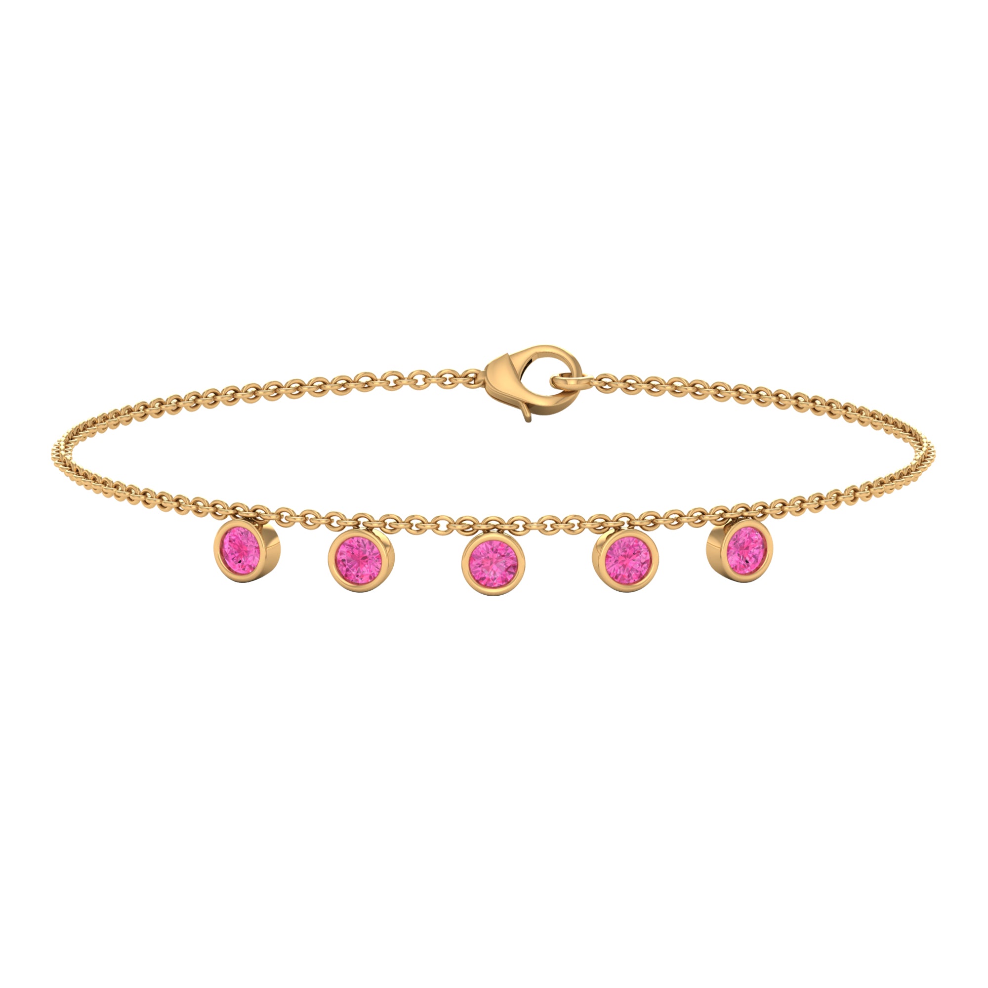 Round Pink Sapphire Station Chain Bracelet Pink Sapphire - ( AAA ) - Quality - Rosec Jewels