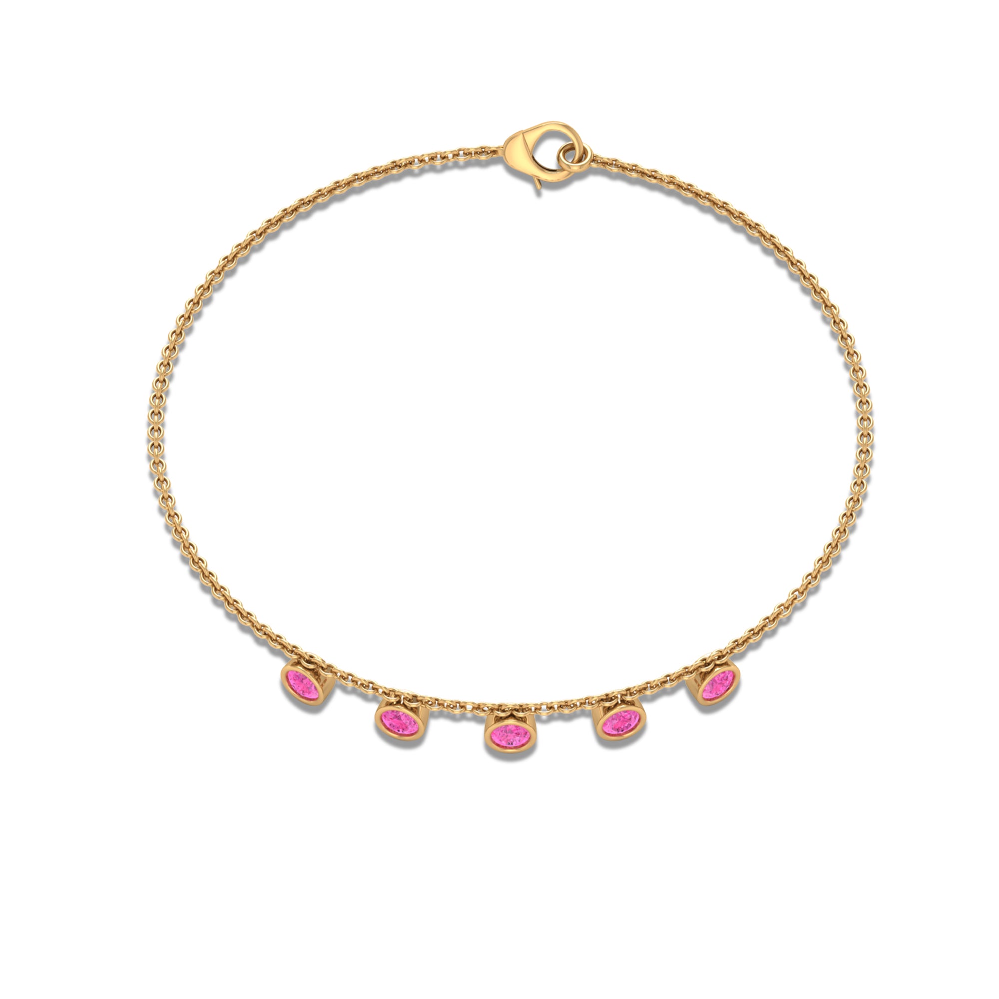 Round Pink Sapphire Station Chain Bracelet Pink Sapphire - ( AAA ) - Quality - Rosec Jewels