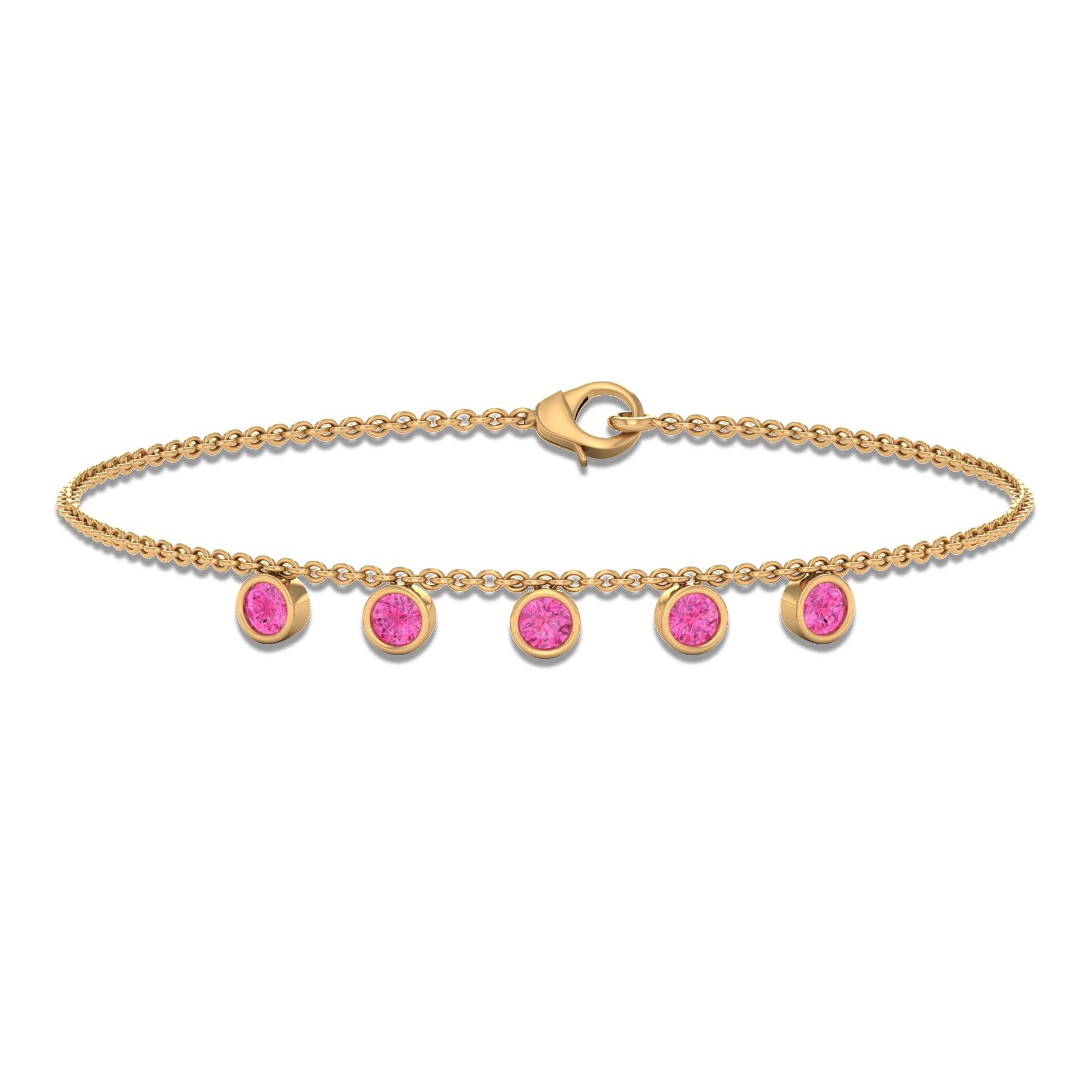 Round Pink Sapphire Station Chain Bracelet Pink Sapphire - ( AAA ) - Quality - Rosec Jewels