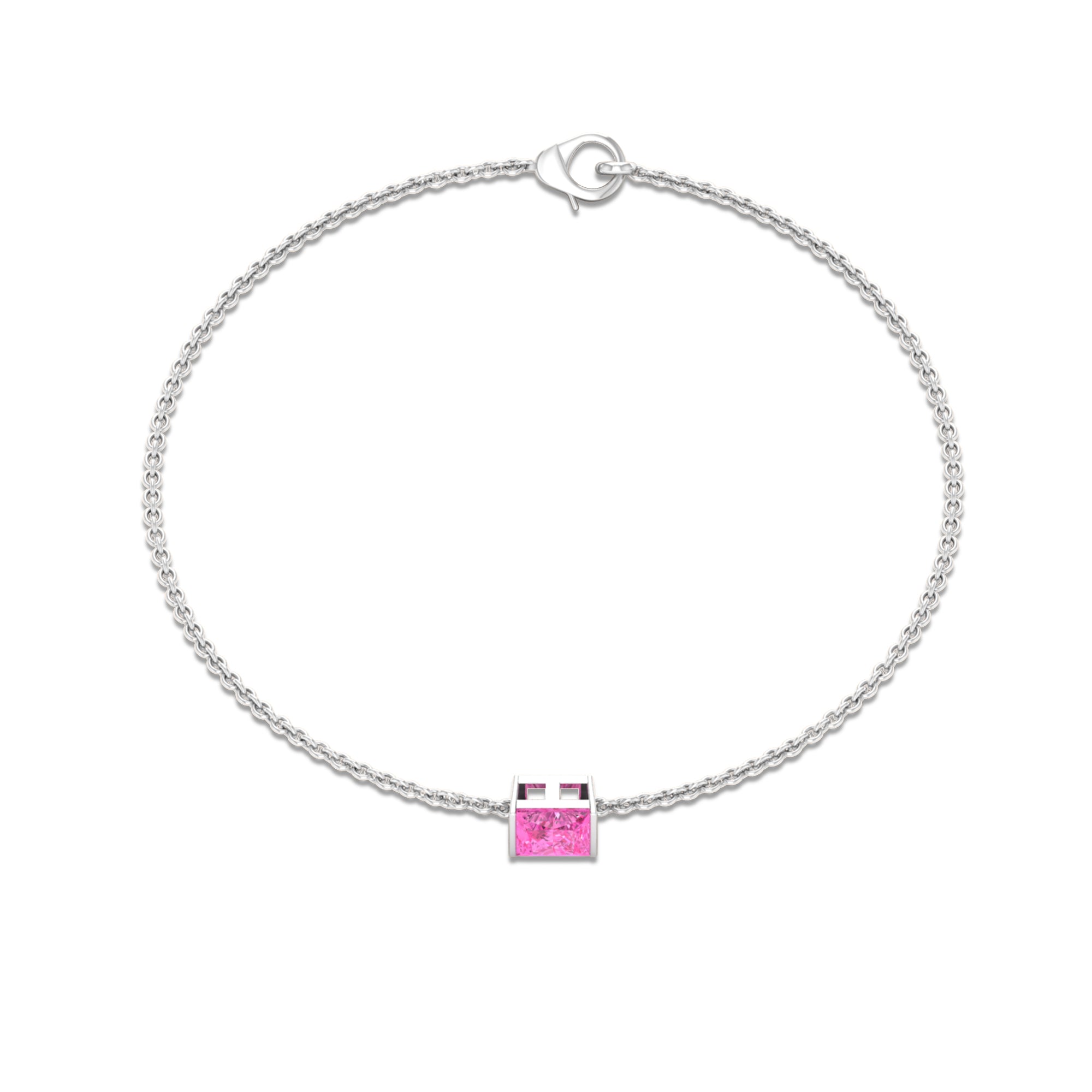 Princess Cut Pink Sapphire Solitaire Bracelet in Bar Setting Pink Sapphire - ( AAA ) - Quality - Rosec Jewels