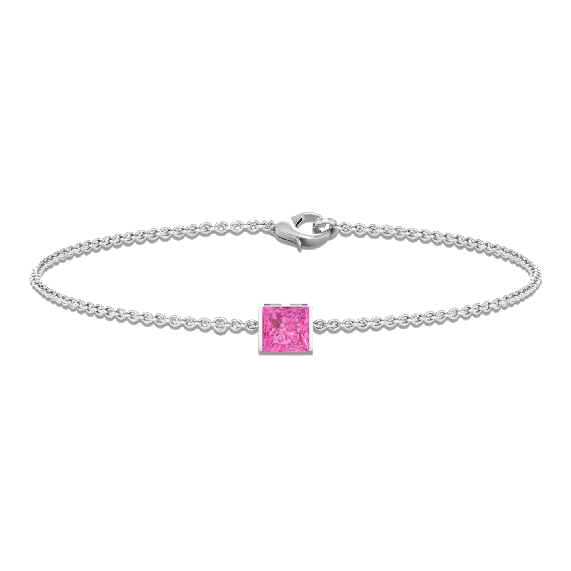 Princess Cut Pink Sapphire Solitaire Bracelet in Bar Setting Pink Sapphire - ( AAA ) - Quality - Rosec Jewels