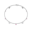 Pink Sapphire and Diamond Station Chain Charm Bracelet Pink Sapphire - ( AAA ) - Quality - Rosec Jewels