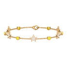 Round Yellow Sapphire and Diamond Star Station Chain Bracelet Yellow Sapphire - ( AAA ) - Quality - Rosec Jewels