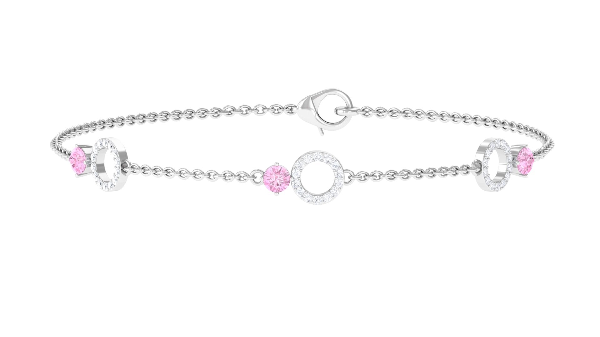 Minimal Pink Sapphire and Diamond Station Chain Bracelet Pink Sapphire - ( AAA ) - Quality - Rosec Jewels