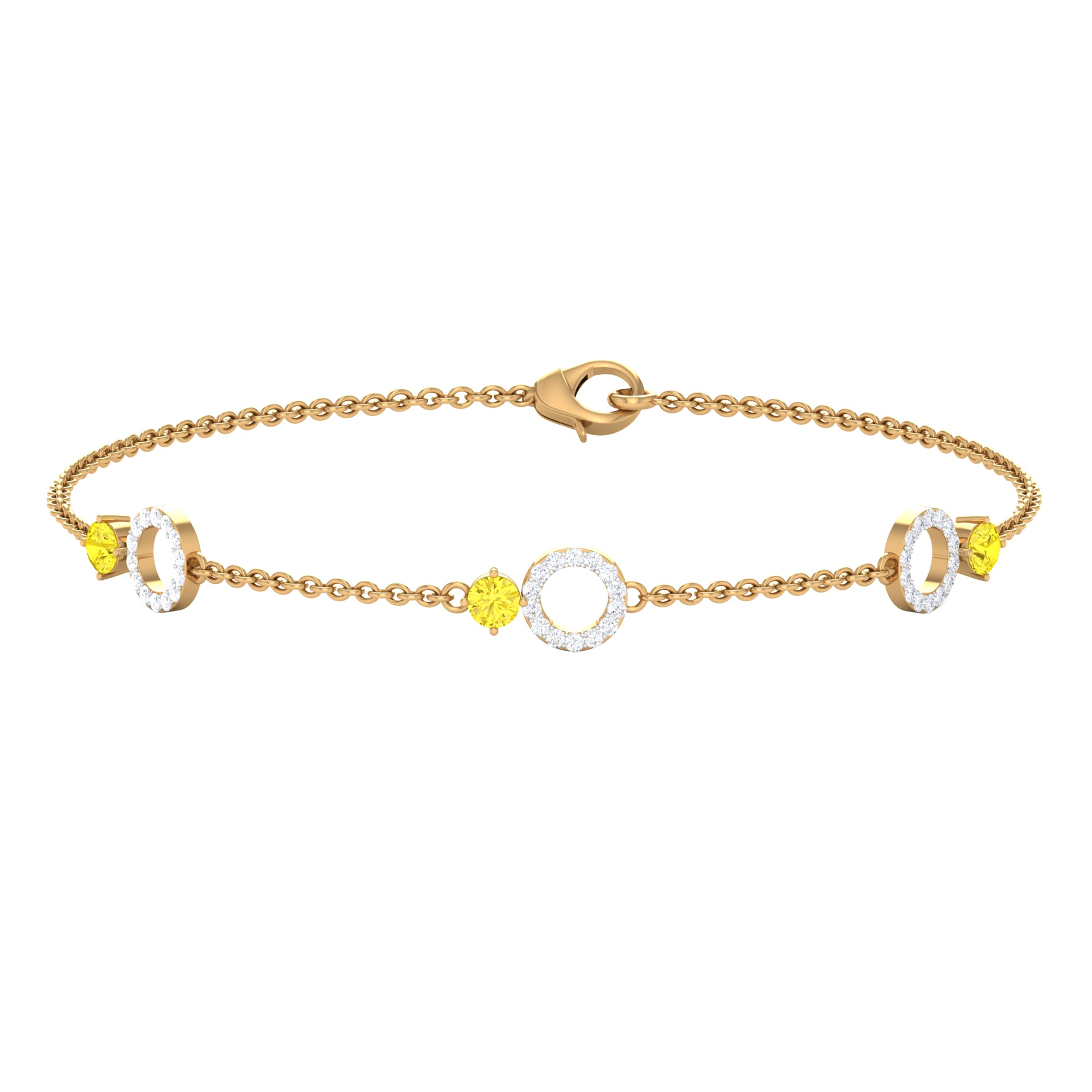 Minimal Yellow Sapphire and Diamond Station Chain Bracelet Yellow Sapphire - ( AAA ) - Quality - Rosec Jewels