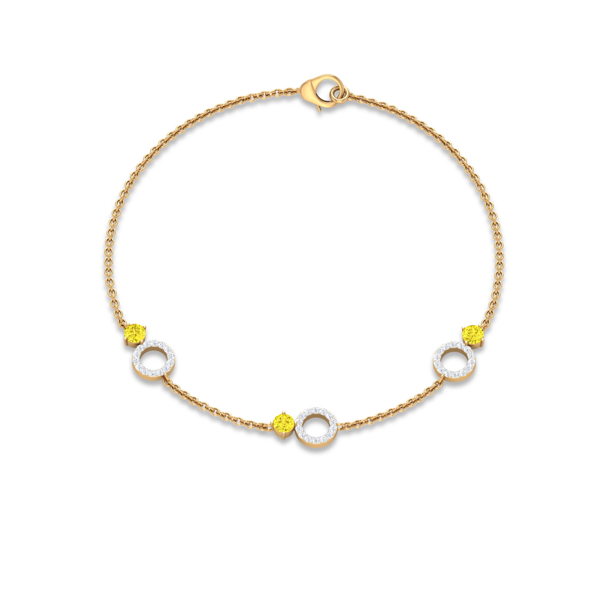 Minimal Yellow Sapphire and Diamond Station Chain Bracelet Yellow Sapphire - ( AAA ) - Quality - Rosec Jewels