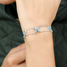 Marquise Cut Aquamarine Floral Double Chain Bracelet Aquamarine - ( AAA ) - Quality - Rosec Jewels