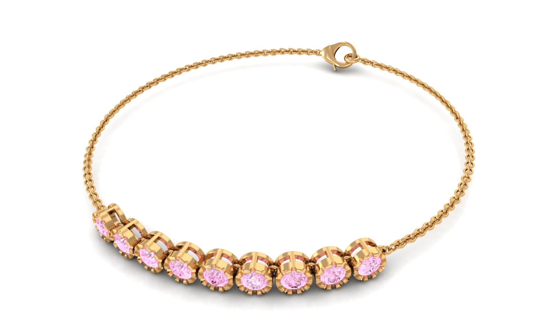 Milgrain Bezel Set Round Pink Sapphire Nine Stone Chain Bracelet Pink Sapphire - ( AAA ) - Quality - Rosec Jewels