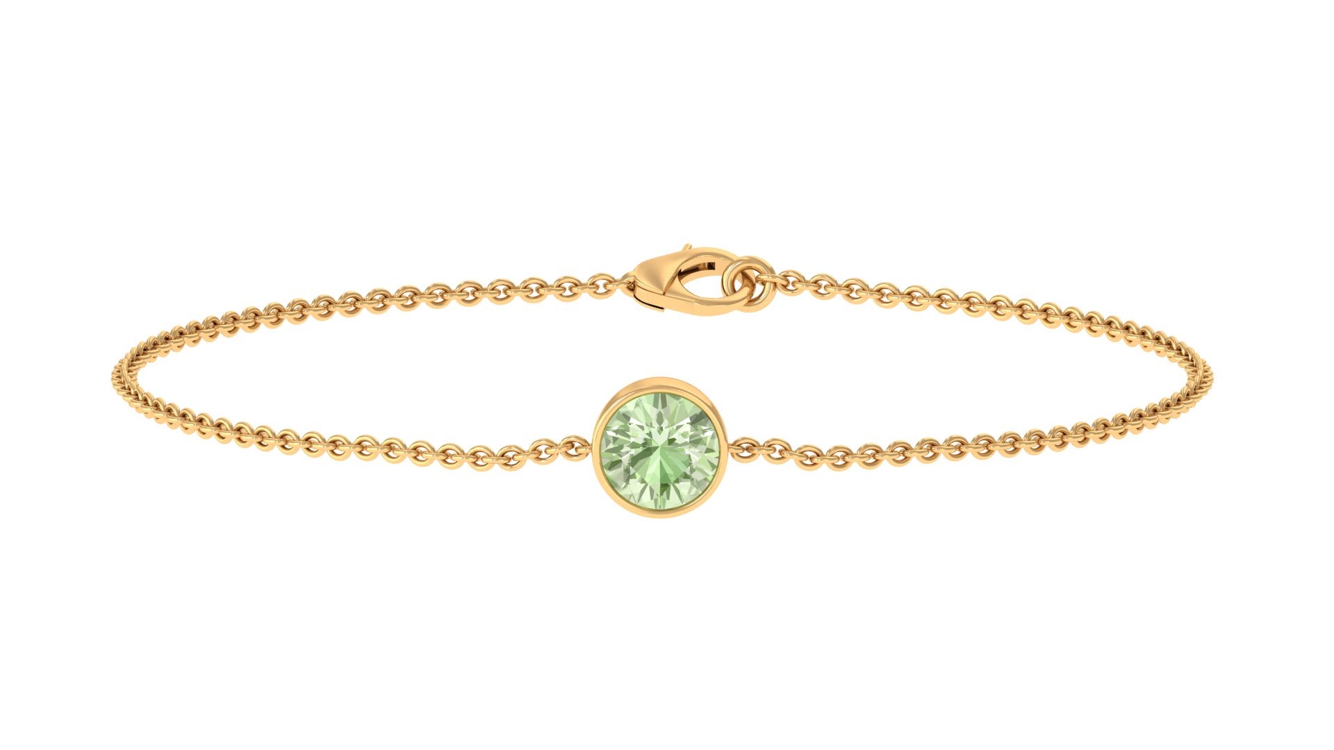 Bezel Set Round Green Sapphire Solitaire Chain Bracelet Green Sapphire - ( AAA ) - Quality - Rosec Jewels