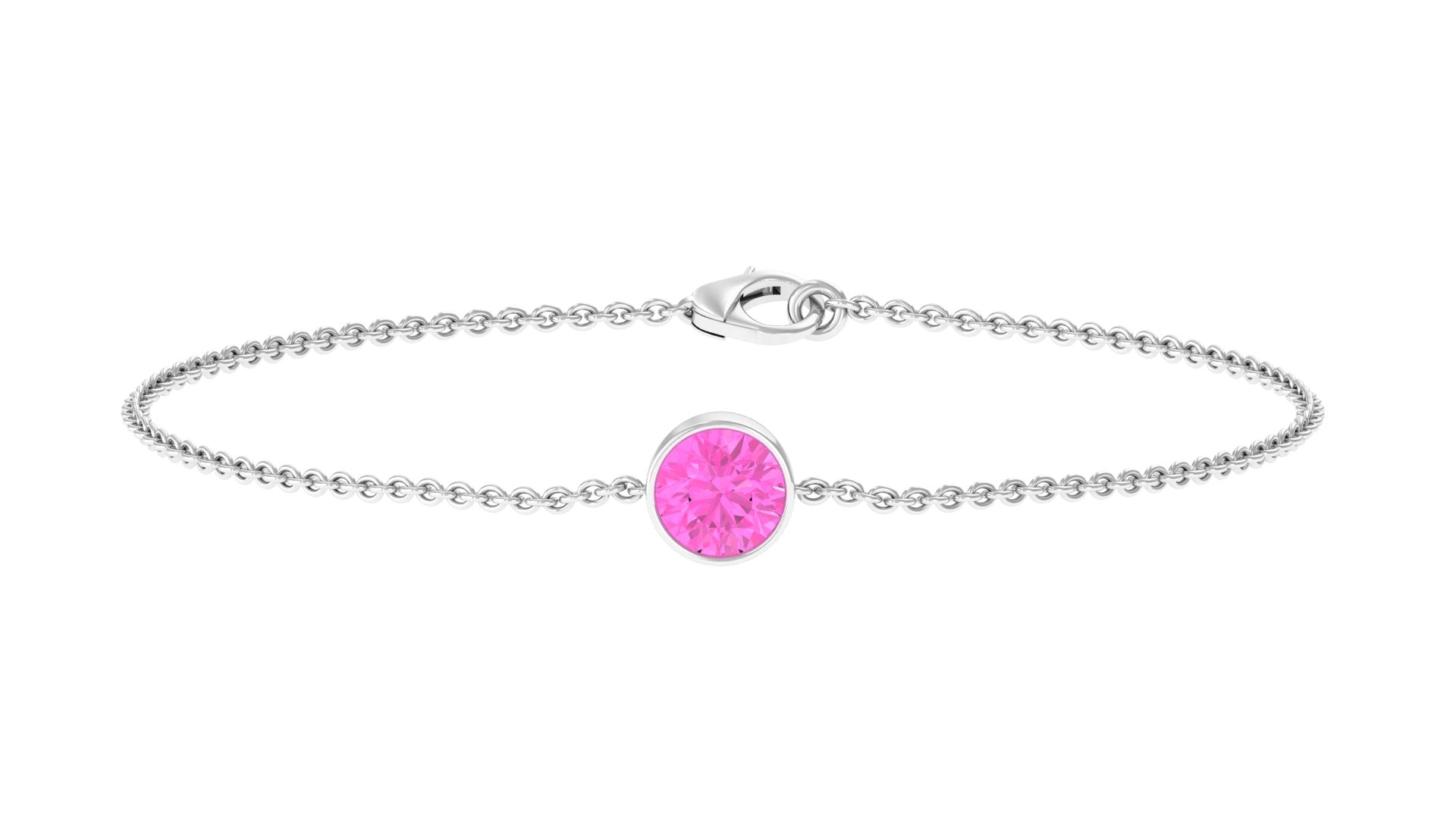 Bezel Set Pink Sapphire Simple Solitaire Bracelet Pink Sapphire - ( AAA ) - Quality - Rosec Jewels