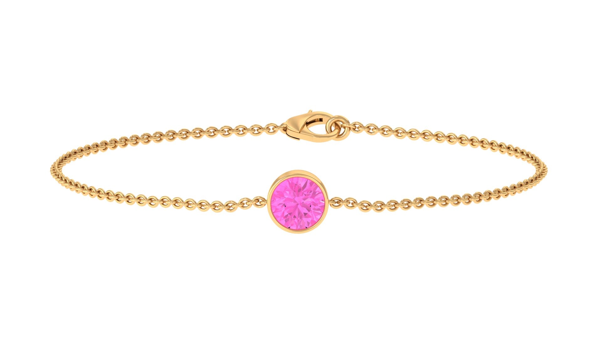 Bezel Set Pink Sapphire Simple Solitaire Bracelet Pink Sapphire - ( AAA ) - Quality - Rosec Jewels