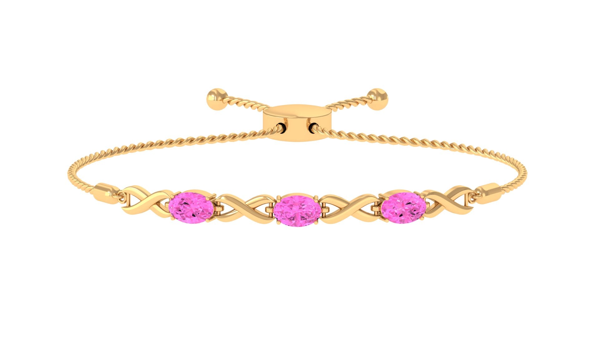 1.75 CT Oval Cut Pink Sapphire and Gold Infinity Link Bolo Bracelet for Women Pink Sapphire - ( AAA ) - Quality - Rosec Jewels