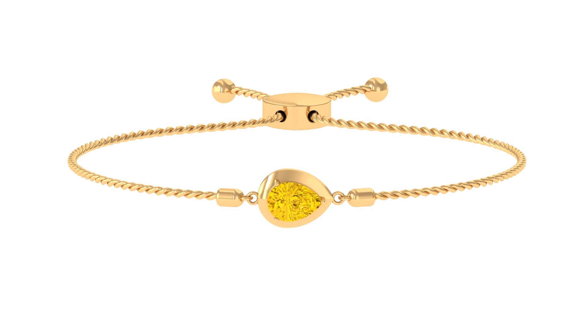 Pear Cut Solitaire Yellow Sapphire Simple Bolo Bracelet Yellow Sapphire - ( AAA ) - Quality - Rosec Jewels