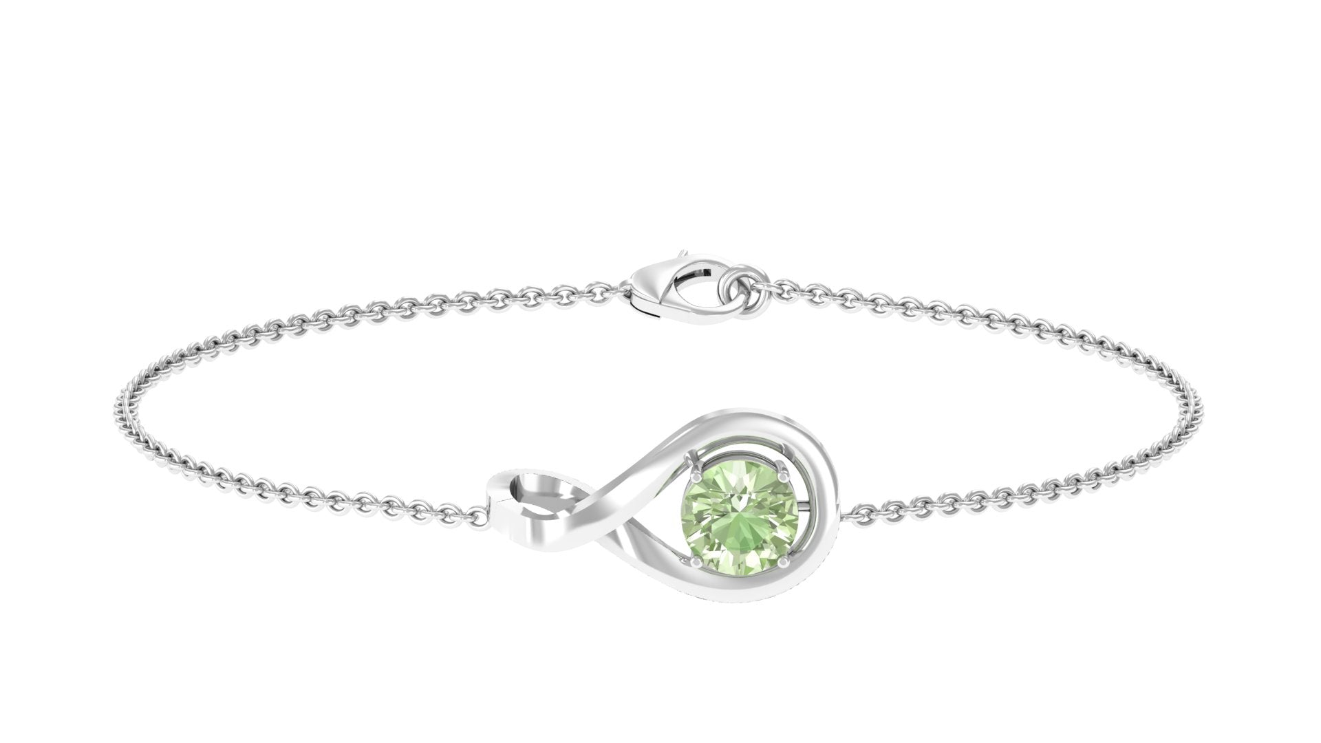 Simple Round Green Sapphire Infinity Chain Bracelet Green Sapphire - ( AAA ) - Quality - Rosec Jewels