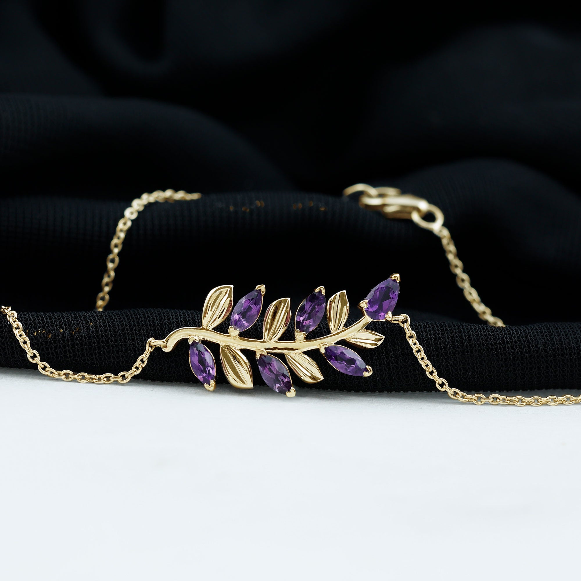 1.25 CT Natural Amethyst Gold Leaf Chain Bracelet Amethyst - ( AAA ) - Quality - Rosec Jewels