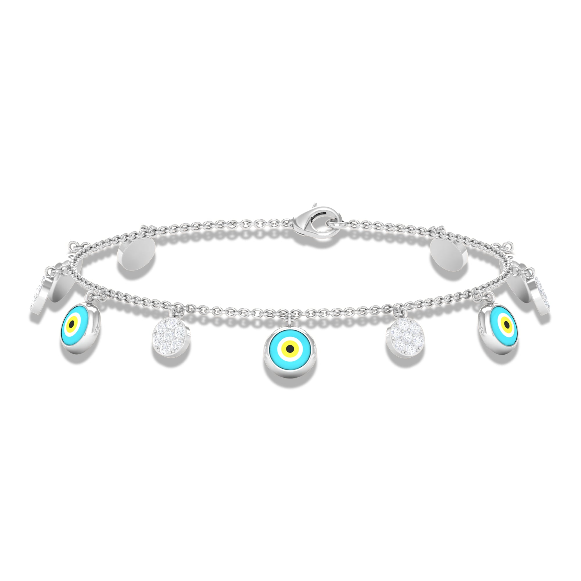 Diamond Evil Eye Chain Charm Bracelet Diamond - ( HI-SI ) - Color and Clarity - Rosec Jewels