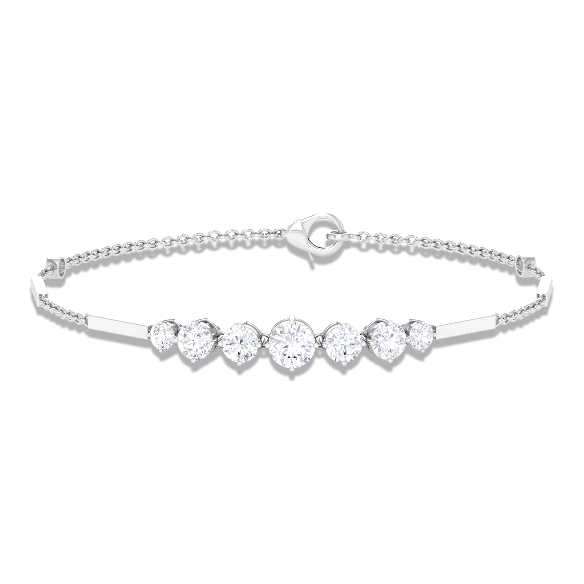 Moissanite Link Bar Bracelet with Graduated Style Moissanite - ( D-VS1 ) - Color and Clarity - Rosec Jewels