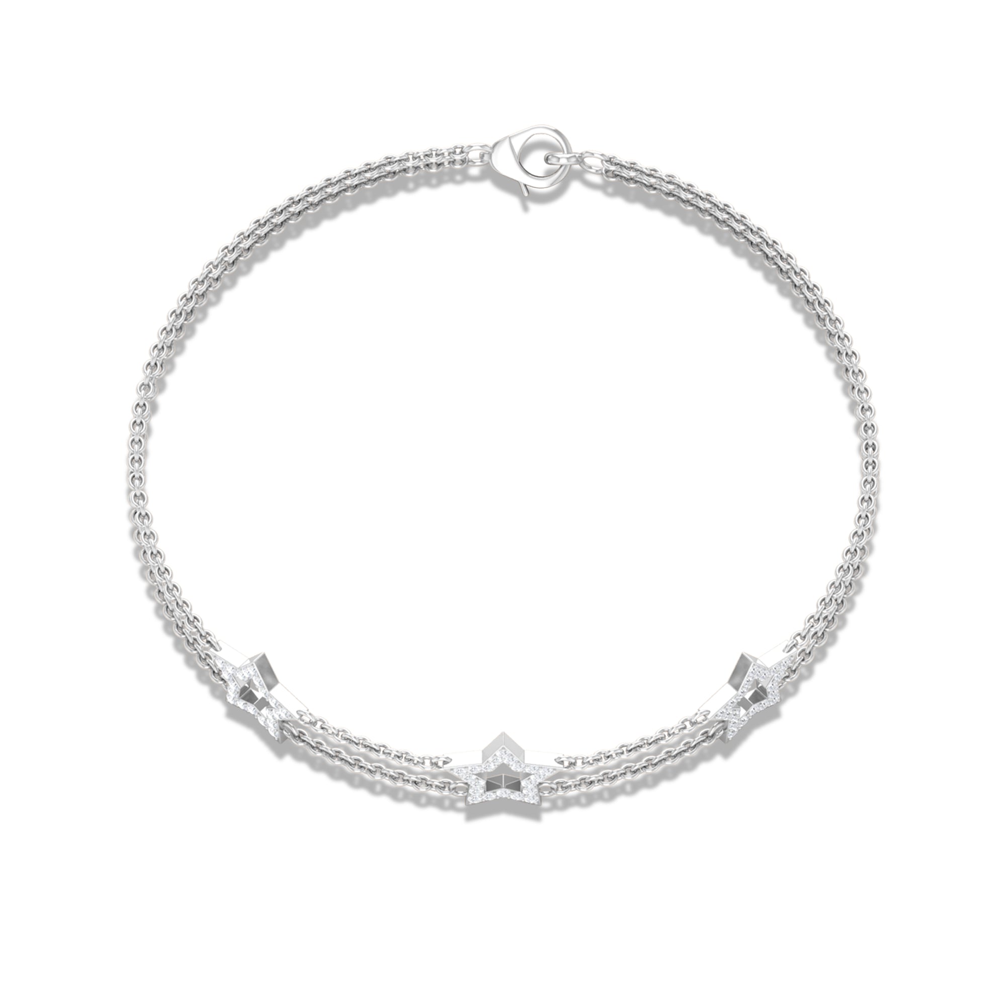 Certified Diamond Star Double Chain Bracelet Diamond - ( HI-SI ) - Color and Clarity - Rosec Jewels