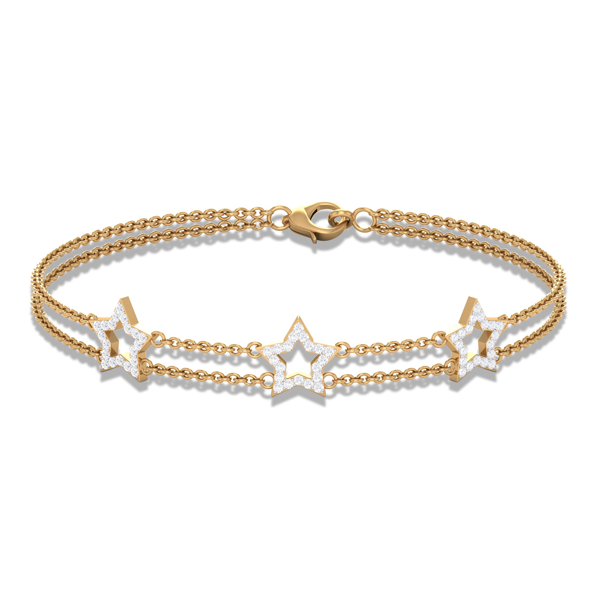 Certified Diamond Star Double Chain Bracelet Diamond - ( HI-SI ) - Color and Clarity - Rosec Jewels