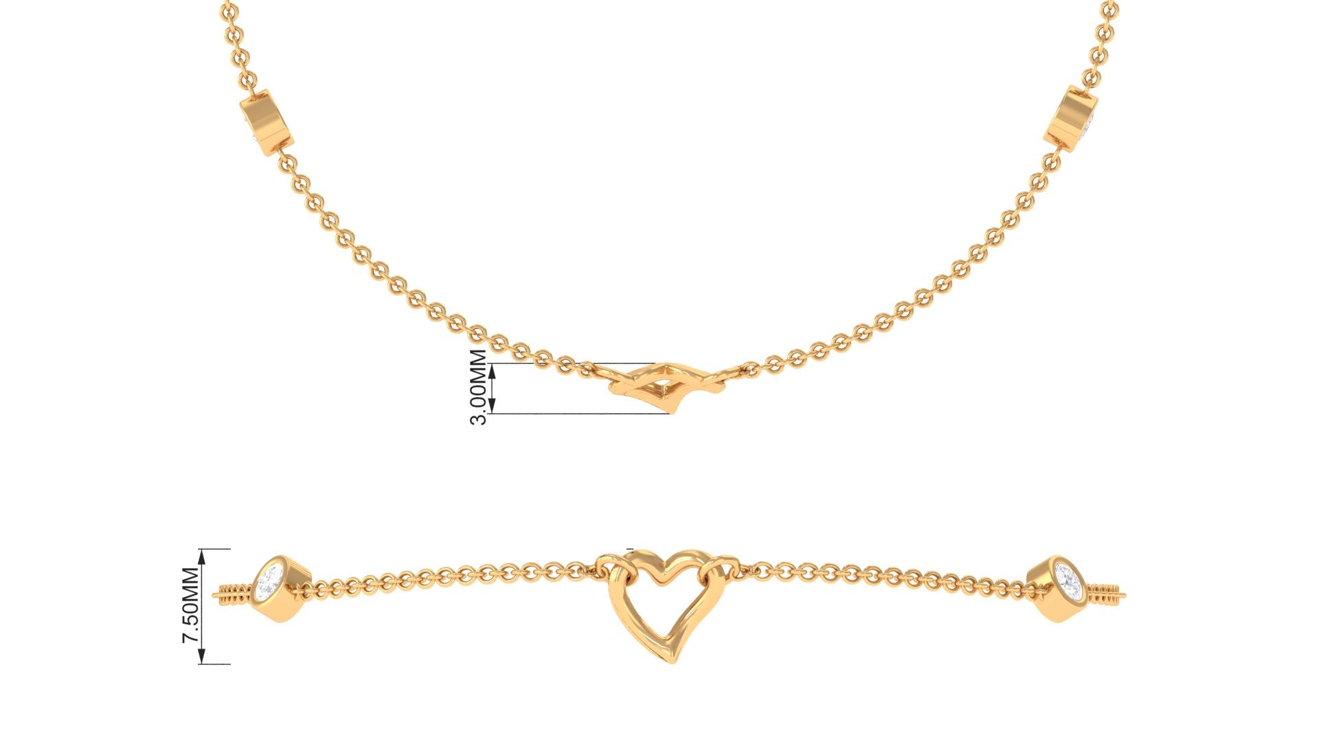 Bezel Set Diamond Heart Station Chain Bracelet Diamond - ( HI-SI ) - Color and Clarity - Rosec Jewels