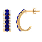 2.25 CT Blue Sapphire and Diamond Half Hoop Earrings Blue Sapphire - ( AAA ) - Quality - Rosec Jewels