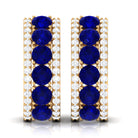 2.25 CT Blue Sapphire and Diamond Half Hoop Earrings Blue Sapphire - ( AAA ) - Quality - Rosec Jewels