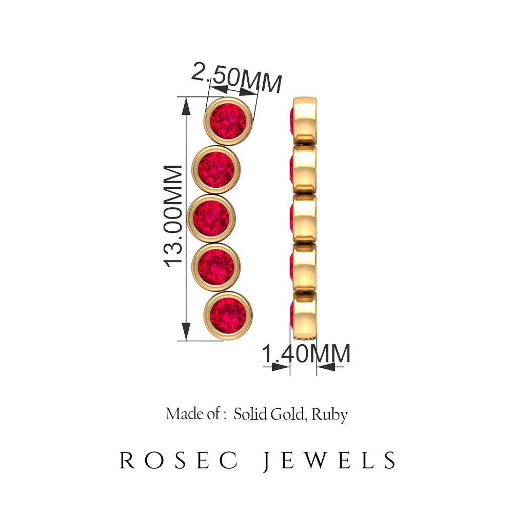 Climber Earrings with Bezel Set Ruby Ruby - ( AAA ) - Quality - Rosec Jewels