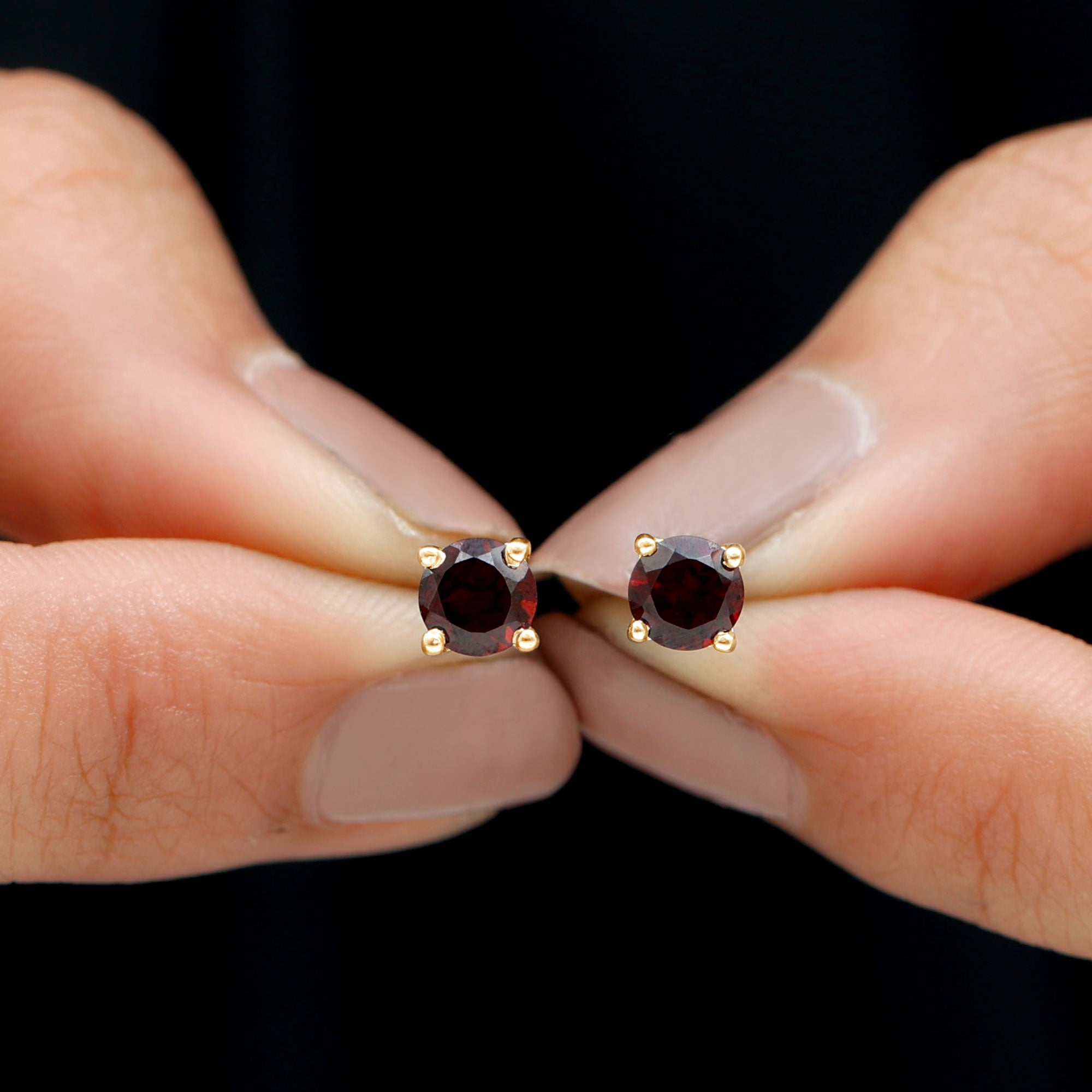 January Birthstone 1/2 CT Round Cut Garnet Solitaire Stud Earrings for Women Garnet - ( AAA ) - Quality - Rosec Jewels