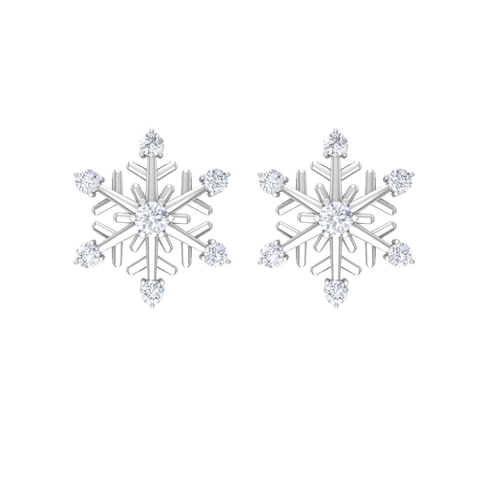 Round Diamond Snowflake Stud Earrings Diamond - ( HI-SI ) - Color and Clarity - Rosec Jewels