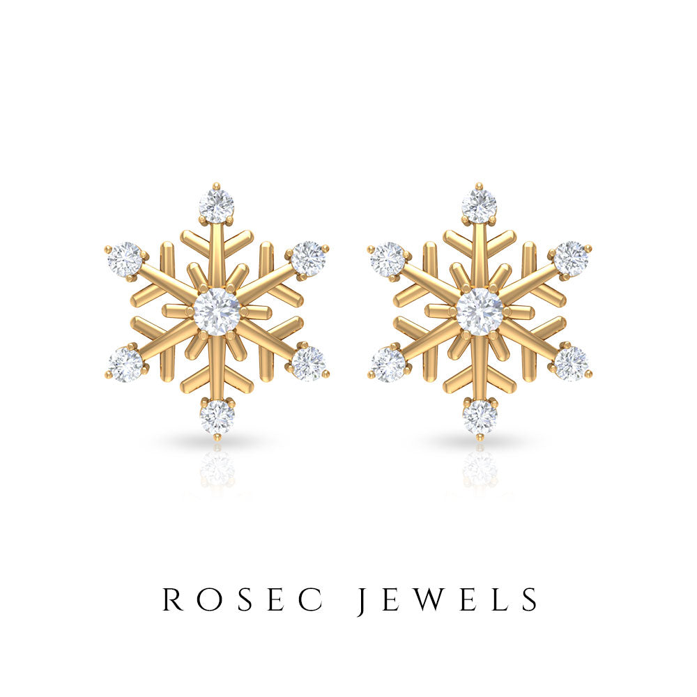 Round Diamond Snowflake Stud Earrings Diamond - ( HI-SI ) - Color and Clarity - Rosec Jewels