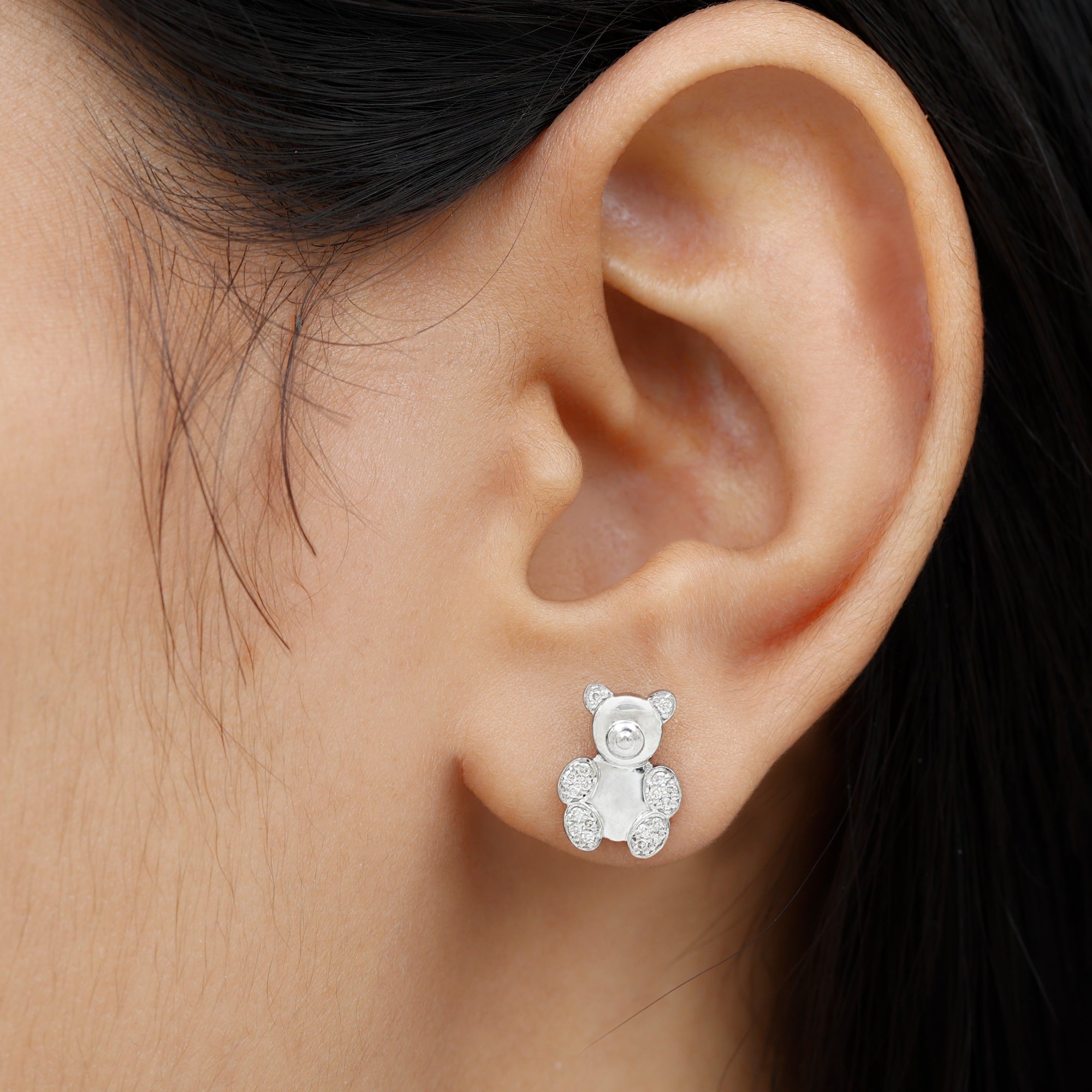 Teddy Bear Stud Earrings for Women with Diamonds Diamond - ( HI-SI ) - Color and Clarity - Rosec Jewels