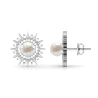 Freshwater Pearl Sunburst Stud Earrings with Diamond Halo Freshwater Pearl - ( AAA ) - Quality - Rosec Jewels