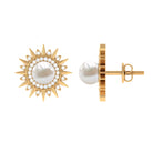 Freshwater Pearl Sunburst Stud Earrings with Diamond Halo Freshwater Pearl - ( AAA ) - Quality - Rosec Jewels