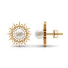 Freshwater Pearl Sunburst Stud Earrings with Diamond Halo Freshwater Pearl - ( AAA ) - Quality - Rosec Jewels