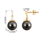 Genuine Tahitian Pearl and Diamond Drop Earrings Tahitian pearl - ( AAA ) - Quality - Rosec Jewels